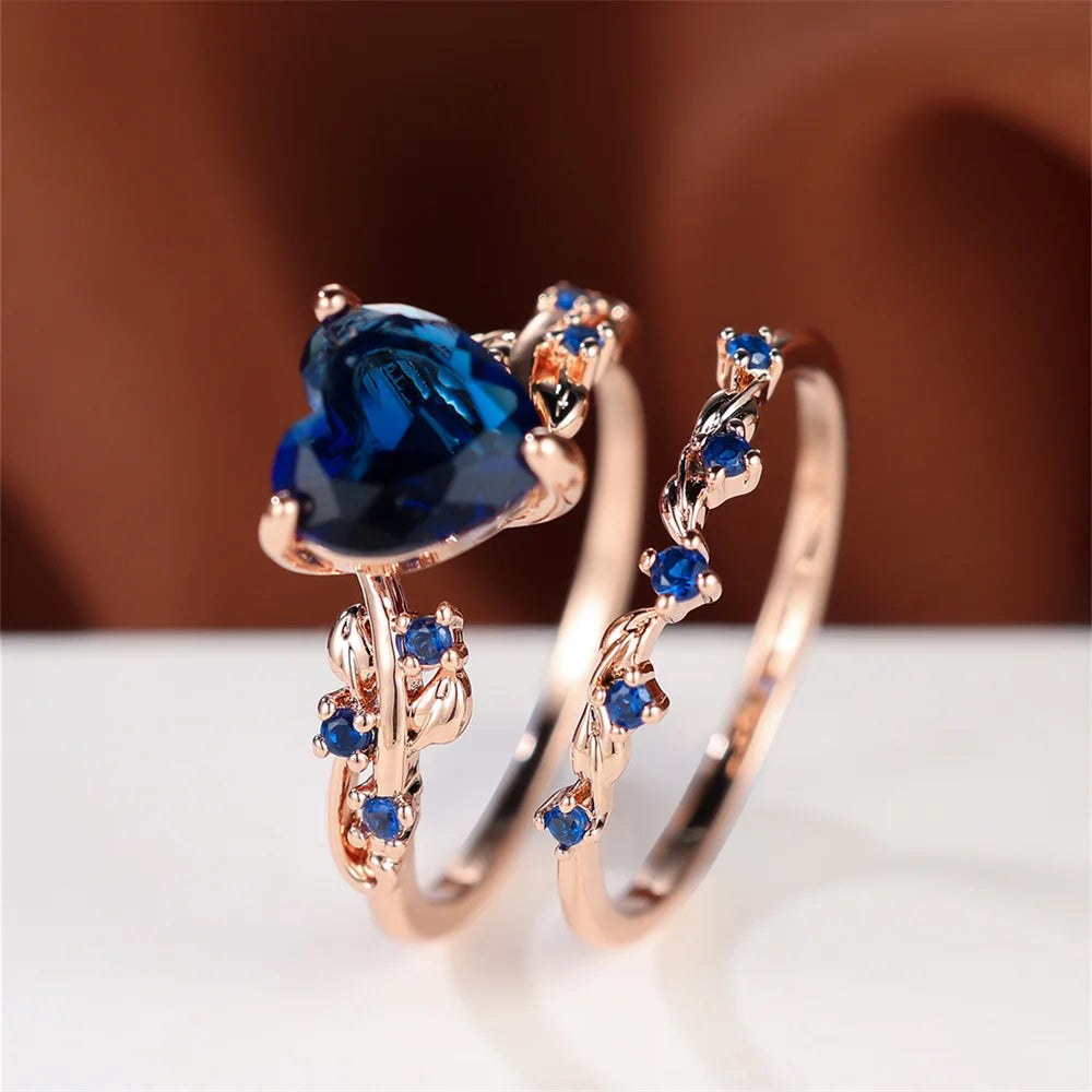 Royal Charm: Heart Stone Ring Set for Women