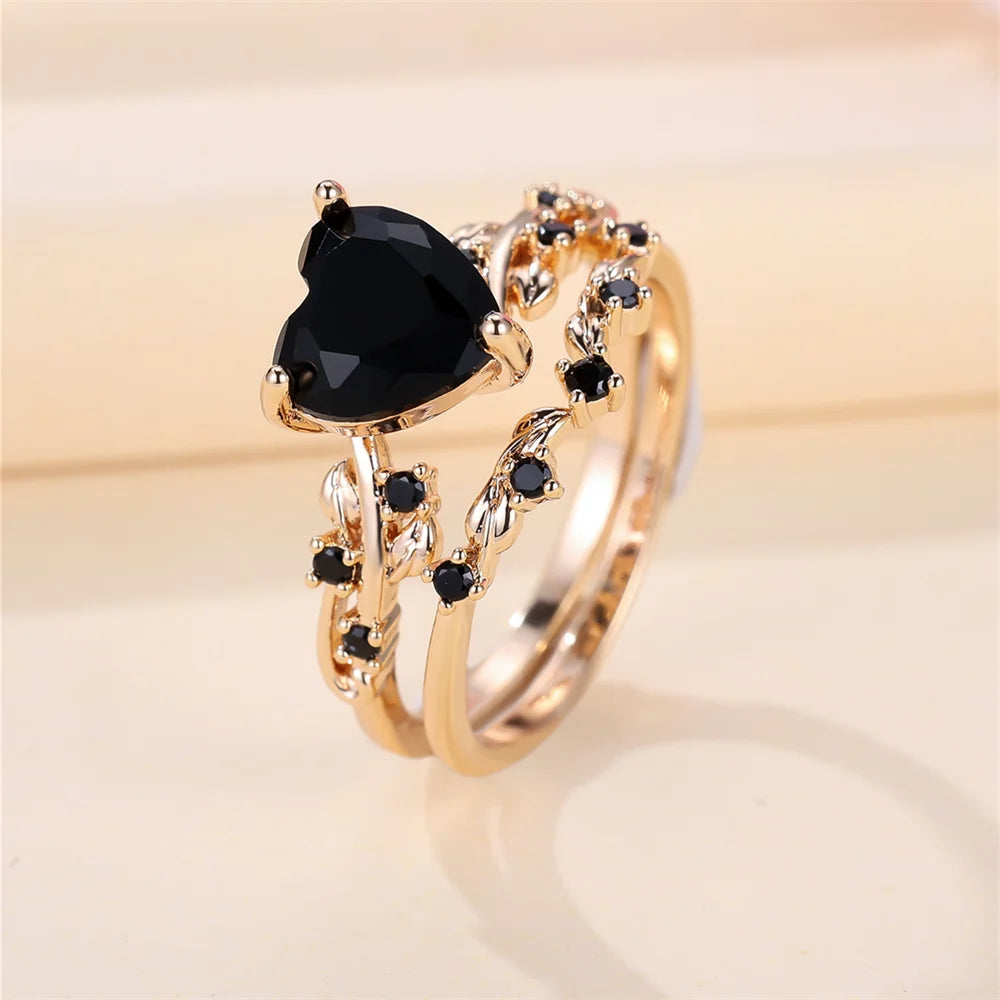 Royal Charm: Heart Stone Ring Set for Women