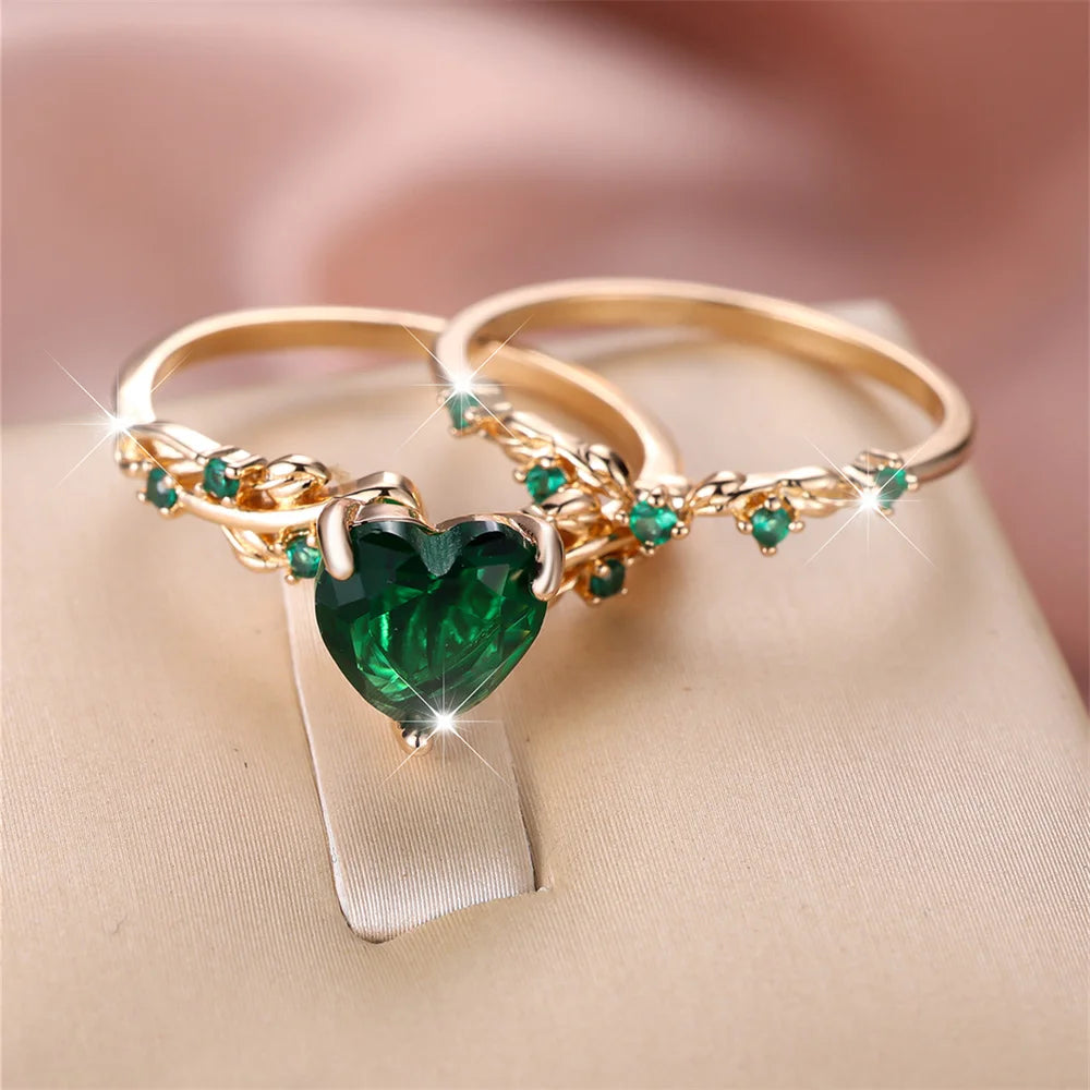 Royal Charm: Heart Stone Ring Set for Women