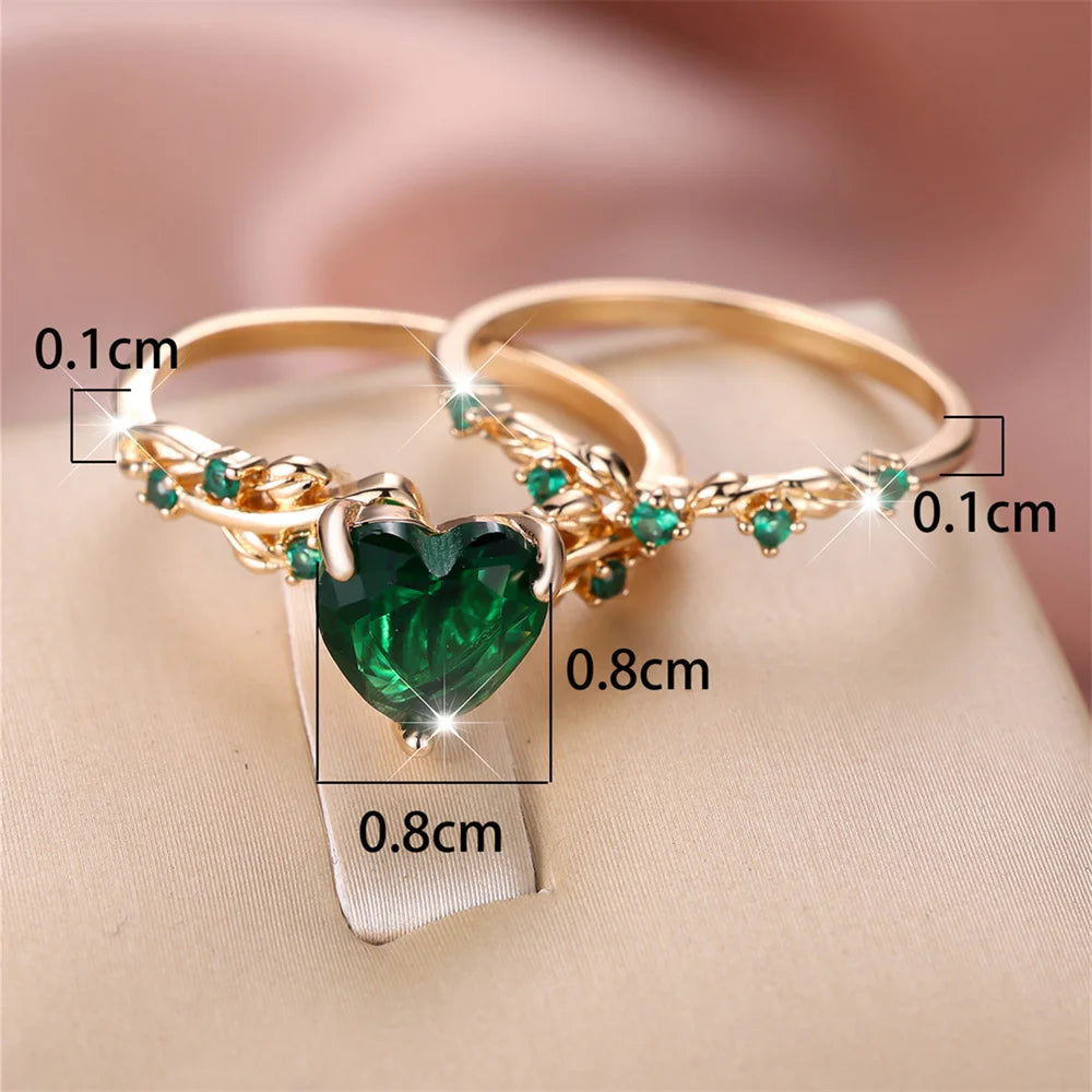 Royal Charm: Heart Stone Ring Set for Women