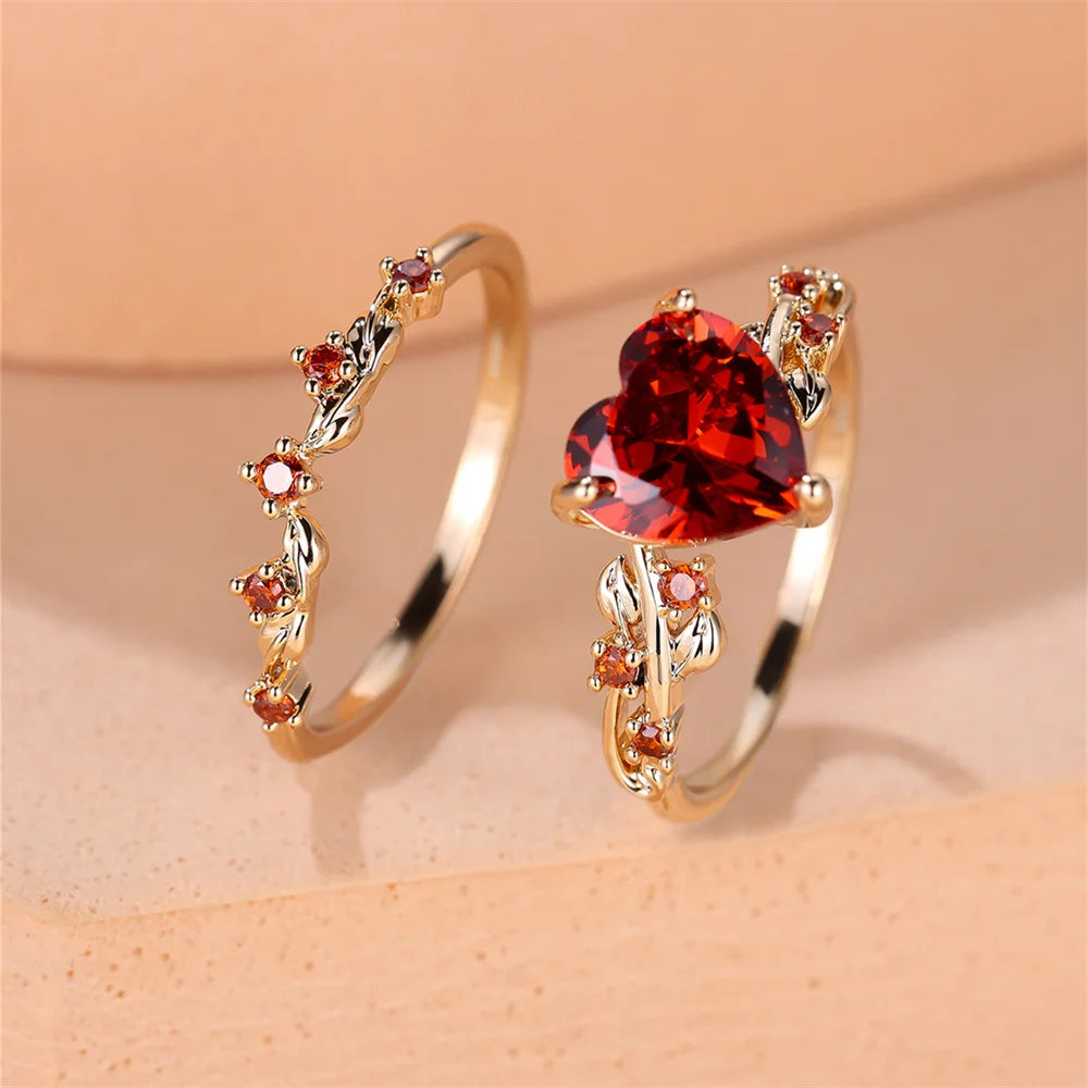 Royal Charm: Heart Stone Ring Set for Women